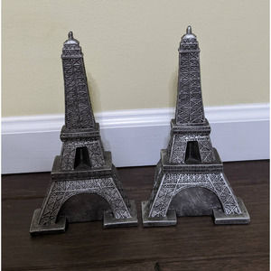 Set lot 2 heavy Resin Silver Eiffel Tower Bookends office home decor paris